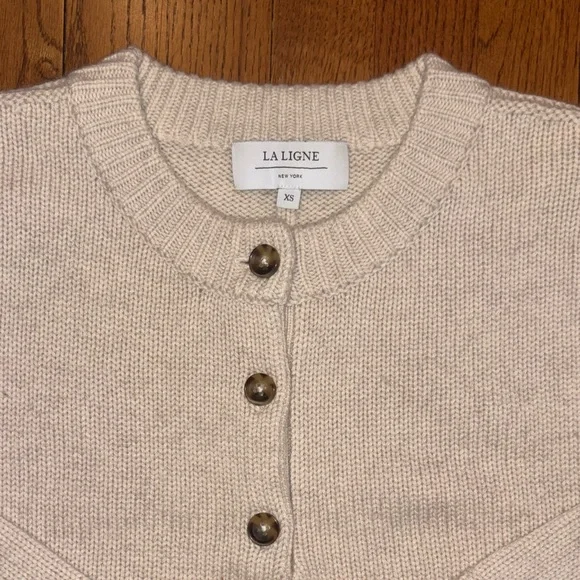 La Ligne Cream Button-Placket Knit Pullover - Picture 2 of 4